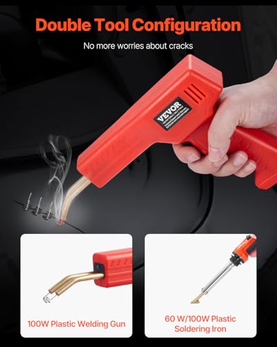 VEVOR Plastic Welder Kit Deluxe, 100W Plastic Welding Gun + 60 W/100W Soldering Iron, Professional Plastic Repair Welding Tool with 1000PCS Hot Staples & 60 Rods for Car Bumper Kayak Electronics Toys - style: 100W Gun + 60 W/100W Soldering Iron