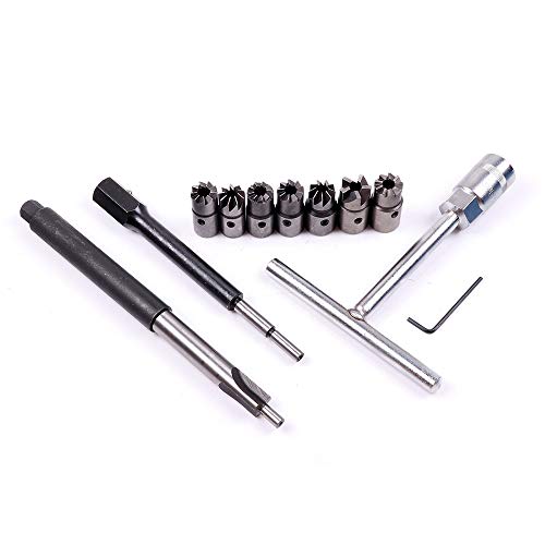 SCITOO 10pcs Seat Cutter Diesel Injector Set with Flat Reamer T-Handle Angled Reamer Hex Key