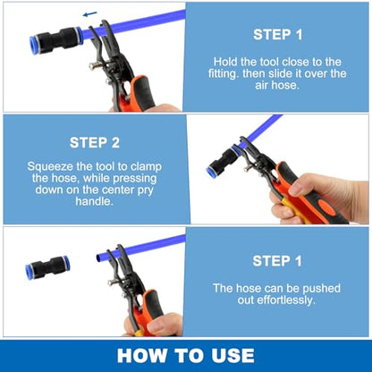 Air Line Removal Tool Kit, Air Hose Connector Removal Tool with 6 Blue Push to Connect Fittings 4mm 6mm 8mm, Carbon Steel Hose Disconnect Pliers for 1/4" & 5/16" Fittings
