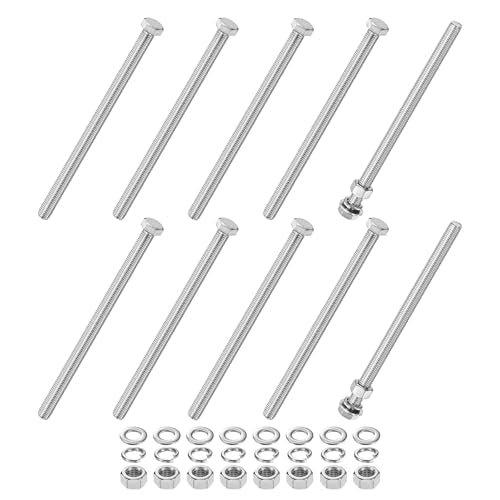 M METERXITY 10-Pack Hex Head Screw Bolt with Nuts Flat & Lock Washers M12x200mm Stainless Steel Bolts and Nuts Kit Fully Threaded Metric Bolt Assortment for Equipment/Machinery - size: M12x200mm
