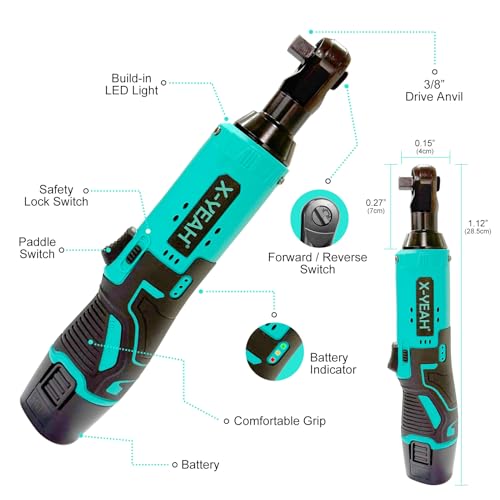 Cordless Ratchet Wrench, Electric Ratchet 3/8 Drive, Battery Ratchet Wrench Kit, 44 Ft-lbs with 2-Pack 2000mAh Batteries, Fast Charger, 7 Sockets