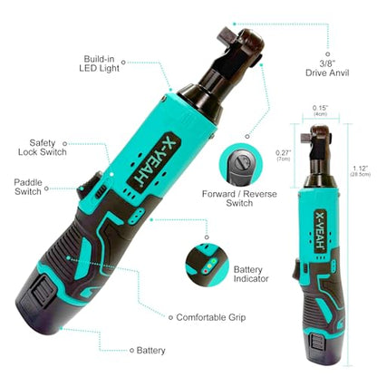 Cordless Ratchet Wrench, Electric Ratchet 3/8 Drive, Battery Ratchet Wrench Kit, 44 Ft-lbs with 2-Pack 2000mAh Batteries, Fast Charger, 7 Sockets