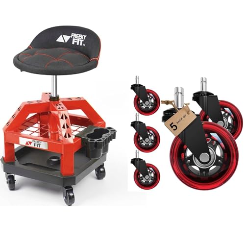 Rolling Shop Stool for Garage with Casters,Office Chair Wheels for Hardwood Floors- 3" Replacement Rubber Wheels