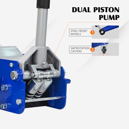 5 Ton (11,000 lbs) Hydraulic Floor Jack, Heavy Duty Low Profile Steel Car Jack with Dual Piston Quick Lift Pump, Extra-Long Handle & Safety Valve for Cars, Trucks, SUVs, Automotive Repair