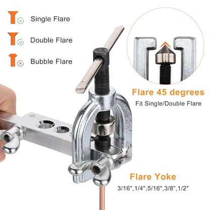25FT 3/16" & 1/4" Copper Coated Brake Line Flaring Tool Kit Fit Fuel System | with 32 Fittings and 8 Unions Brake Line Fittings, Black Line Double & Single Flaring Tool Kit