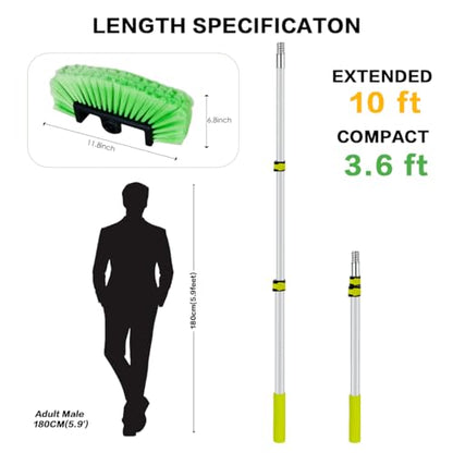 10FT Car Wash Brush with Long Handle, Car Cleaning Kit with Telescoping Pole and Soft Bristles Brush, Detailing Brushes, Tire Brush, Car Wash Sponge & Towel for RV, SUV, Trucks, Floors, House Siding