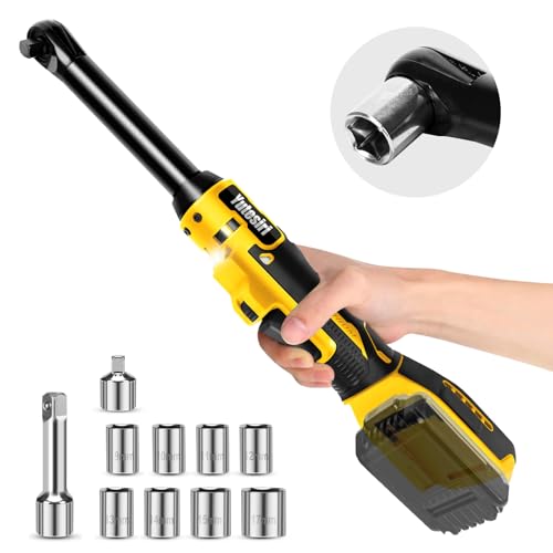 3/8" Cordless Extended Ratchet Wrench Compatible with Dewalt 20V Battery,Brushless Electric Ratchet Wrench Set with Variable Speed,8Pcs Sockets，1/4" Adapter & 6" Extension Bar (Tool Only)