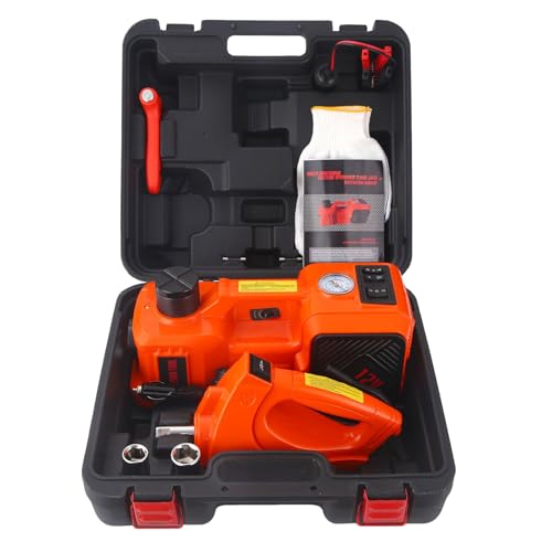 Trihelper Electric Car Jack Set 5 Ton Hydraulic Jack Car Lift Floor Jack with Integrated Tire Pump and Impact Wrench for Sedans SUV MPV Sedan Truck Change Tires Garage Repair | Lift Range 5.9-17.7in, 350 N·m Torque, 35L/min Pump, 150 PSI Gauge, Fits Sedan