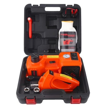 Trihelper Electric Car Jack Set 5 Ton Hydraulic Jack Car Lift Floor Jack with Integrated Tire Pump and Impact Wrench for Sedans SUV MPV Sedan Truck Change Tires Garage Repair | Lift Range 5.9-17.7in, 350 N·m Torque, 35L/min Pump, 150 PSI Gauge, Fits Sedan