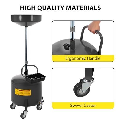 Garvee 8 Gallon Waste Oil Drain Tank, Portable Oil Drain Container, Air Operated Drainer, Fluid Fuel Transfer Drainage, Adjustable Funnel Height with Wheel &15'' Premium Bowl and a Toolbox - size: 8 Gallon-Black