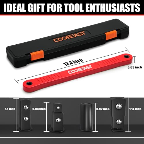coobeast Red Offset Extension Wrench Impact Ready Socket Wrench Extender Tool with Versatile 1/4", 3/8", and 1/2" Square Drive Adapters, Universal Extensions Wrench for Small Place - color: Red, size: 13.4 inch