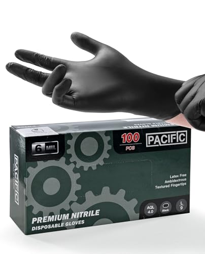 PACIFIC PPE 6-mil Heavy Duty Black Nitrile Gloves, Chemical Resistant, Food Safe, Latex Free Disposable Gloves for Mechanic, Cooking, and Cleaning, 100PCs, Large - size: Large(Pack of 100)