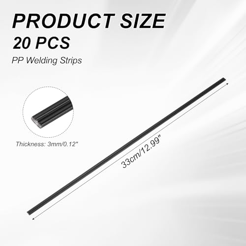 MECCANIXITY 20pcs Plastic Welding Rods, 13 Inch PP Welding Strips 1/4" for Plastic Welder Soldering Tool Kit, Car Bumpers, Kayak Repair, Black