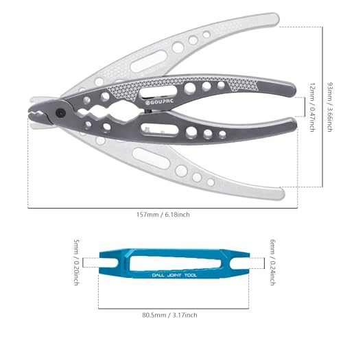 GOUPRC Aluminum Alloy Multi-Function Ball Head Pliers Shock Absorber Screw Pliers With Shock Absorber Wrench for 1/8 1/10 1/12 1/14 1/16 RC Car Truck(Titanium) - color: Titanium