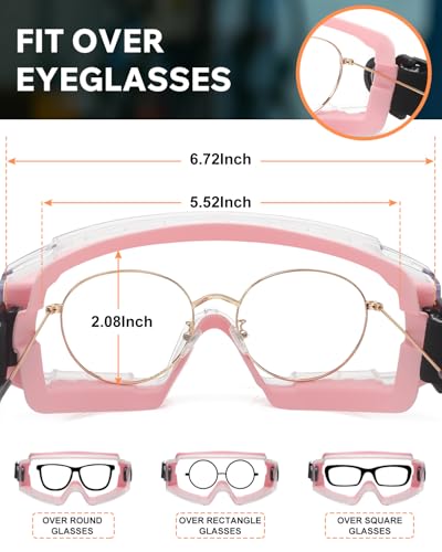 Anti Fog Safety Goggles Over Glasses - ANSI Z87.1 Certified Eye Protection for Chemistry Lab Work - 2 Pack - color: 2pcs - Pink