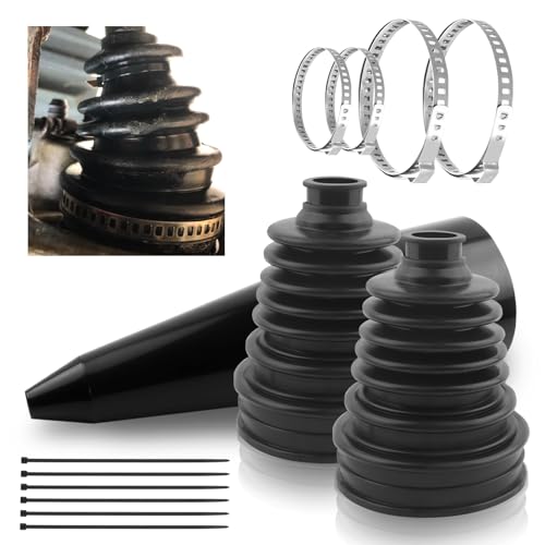 2PCS CV Boot with 4 Stainless Steel Clamps & 6 Cable Ties & 1 Cone,Waterproof Dustproof CV Axle Boot Repair Kit for Protect Axle,Universal CVs Joint Boots Fits for Most Cars - color: Black