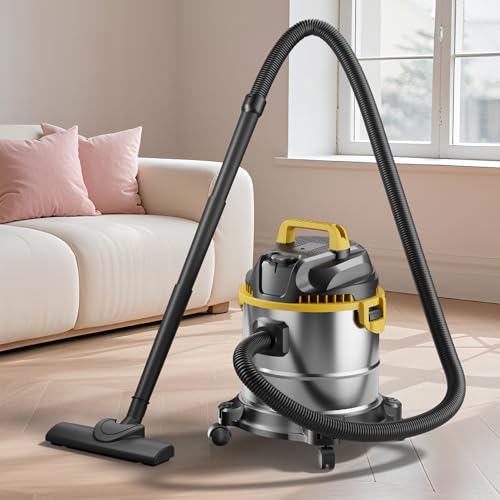 5 Gallon Wet Dry Vacuum Cleaner, Stainless Steel Shop Vacuum with Blower Function, Powerful Suction for Dust, Debris & Liquid, Ideal for Garage, Workshop, Home, Car, Pet Hair & Pool Cleaning