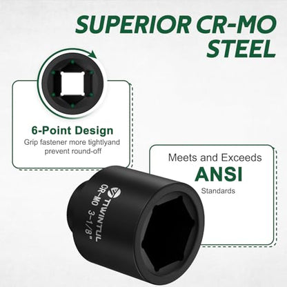 3-1/8" Impact Socket 1" Drive, Deep 6 Point CR-MO for Semi-Truck | Heavy Duty Socket for High Torque Impact Wrench, Heavy Duty Socket for Construction, Oilfield & Wind Power Maintenance - size: 3-1/8"(1 PCS)