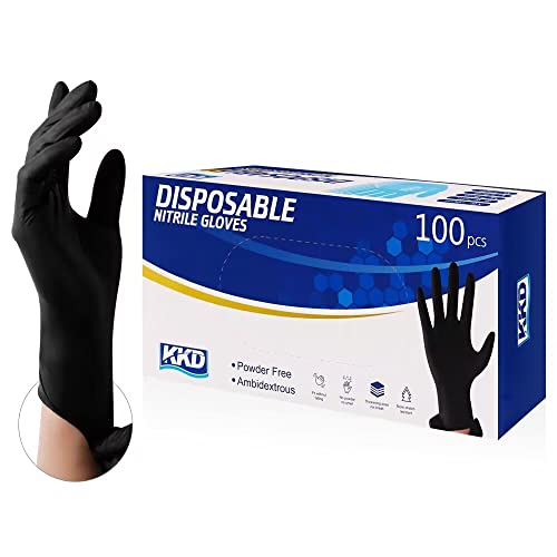 KKD Gloves Disposable Latex Free & Powder Free, 100 Count 5.5 Mil Black Nitrile Gloves for Cleaning, Food Handling, Cooking, Industrial Use, Medium - color: A-black-medium (100 Count)