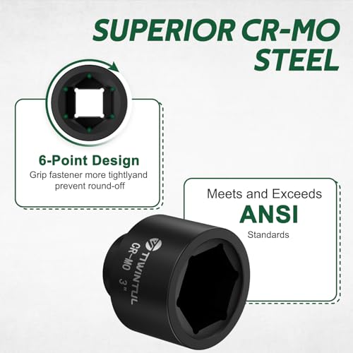 3" Impact Socket 1" Drive, 6 Point Design CR-MO for Fleet Oilfield | Large Impact Socket, ANSI Certified, Heavy Duty Socket 1 Inch Drive for Construction & Industrial Repair - size: 3"(1 PCS)