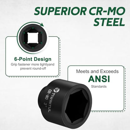 3" Impact Socket 1" Drive, 6 Point Design CR-MO for Fleet Oilfield | Large Impact Socket, ANSI Certified, Heavy Duty Socket 1 Inch Drive for Construction & Industrial Repair - size: 3"(1 PCS)