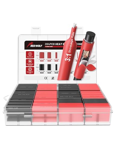 RED WOLF 3:1 Heat Shrink Tubing Kit 264PCS, Waterproof Marine Grade Wire Wrap, UL Certified Adhesive Lined Dual Wall Heat Shrink Tube for Automotive Marine Industrial Electrical, Black & Red - color: 3:1 264PCS-Black & Red