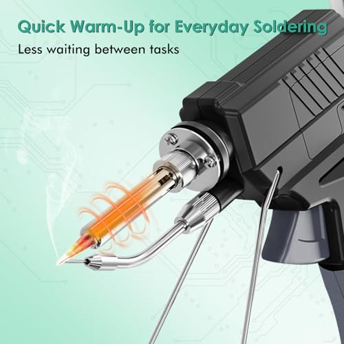 Soldering Iron gun Kit,60W Auto Feed Soldering Kit with Adjustable Temperature LCD Display,Wire,Tip Cleaner Kit,5Tips,Pump for Electronic PCB Repair,DIY - style: Soldering Iron Gun Kit with 3-in-1 Cleaner