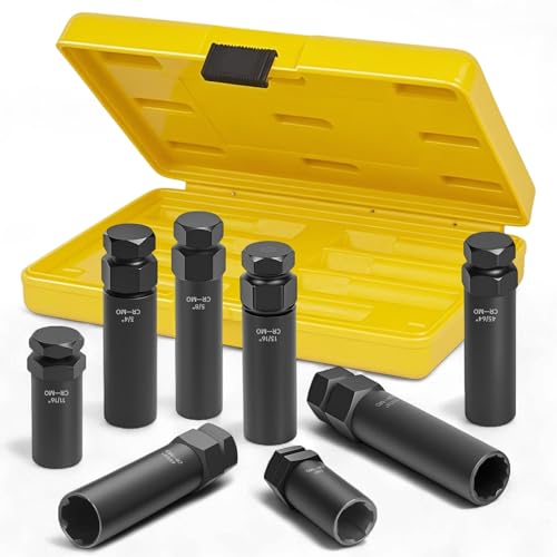 MIKKUPPA 8PCS Spline Lug Nuts Socket Set, SAE & Metric Locking Nuts Removal Tool Kit for Easy Removing of 5/6/7/12 Spline Aftermarket & Factory Wheel Trie Nuts - color: Black, size: 5, 6, 7 & 12 Spline