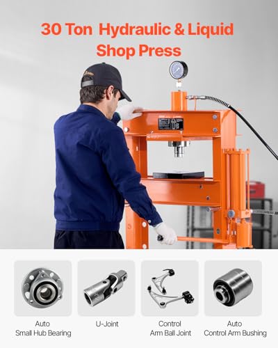 VEVOR Hydraulic Shop Press, 30 T H-Frame Pneumatic Shop Press with Press Plate & Triangular Support, Stable Garage Floor Adjustable Hydraulic Press with Relief Valve, Fit for Bending & Straightening - size: 30T