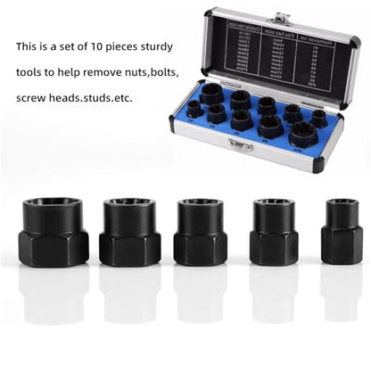 10 Pcs Nut Remover Set with Storage Case,9-19mm Impact Nut Extractor Set,Bolt Remover Tool Set,Nut Extractor Socket,Drive Socket kit,Locking Socket Tools Kit (Hight Set)