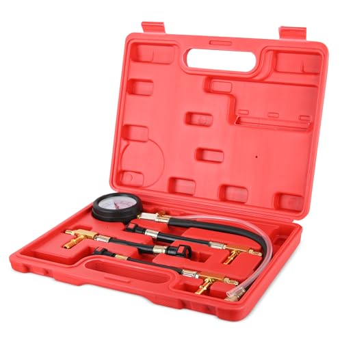 GOOACC Fuel Pressure Test Kit, Automotive Fuel Injection Pressure Gauge Tester 0-100PSI with 1/4 5/16 3/8 Quick Connect Adapters for Gasoline EFI Engines
