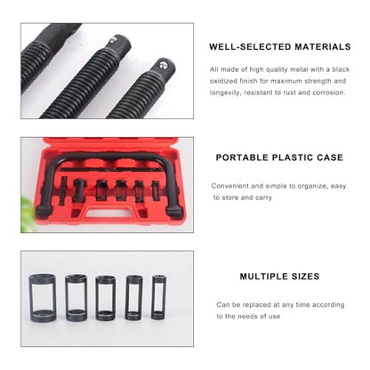 Valve Spring Compressor C Clamp Service Kit, Valve Spring Clamp with Collet Pusher Adapters Extension Rods, Auto Compression C-Clamp Kit for Motorcycle ATV Car Small Engines