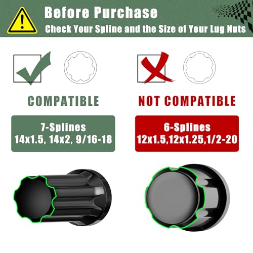 7 Spline Lug Nuts Key Socket, 1/2 Inch Drive Impact Square Tool - Quickly Remove M14x1.5, M14x2.0 and 9/16 Wheel Lug Nuts | 1 Pc (Black) - size: 7 Spline Socket