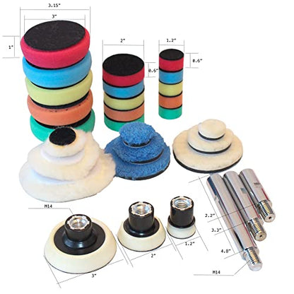 Mini Rotary Car Polisher Machine Buffing with Pads and M14 Extension Shafts