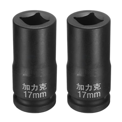 HARFINGTON 2pcs 4 Point Square Socket 3/4" Drive by 17mm Metric Square Impact Socket 40CR Blackening Standard Wheel Sockets Pneumatic Socket for Auto Repair Mechanical Maintenance Home Use - size: 17mm