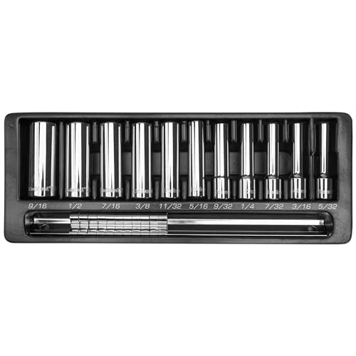 S04101 1/4" Drive Standard SAE Socket Set, 11 Piece, 6 Point Deep - size: 1/4 Inch Drive, style: DEEP