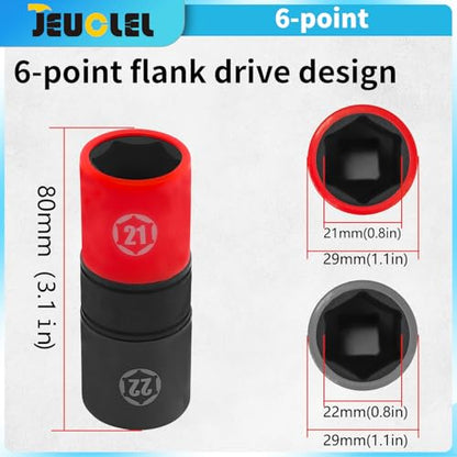 6PCS 8 Size 1/2" Drive Lug Nut Socket Set, Wheel Impact Flip Hex | Metric, Half Size, Non-Marring Flip Socket, Thin Wall Wheel Protector Impact Deep Socket Removal Tool, Knockout Bar, CR-MO - size: 6Pcs