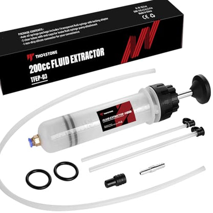 Thorstone 200cc Automotive Fluid Extractor Pump, Manual Oil Change Syringe with 50cm Rubber Hose & 2pcs 22cm PVC Suction Tubes - size: 200cc (50cm hose)