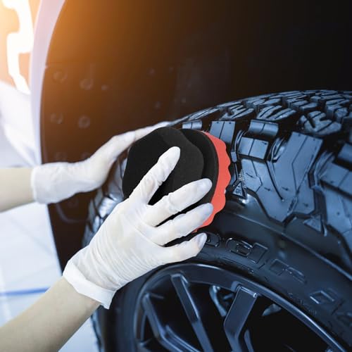 2 Pack Large Tire Shine Applicator Pad, Tire Hex Grip Applicator, Tire Shine Car Detailing Foam Sponge Tool, Reusable Car Cleaning Supplies After Car Wash Tire Cleaner for Applying Tire Shine - color: Red and Gray