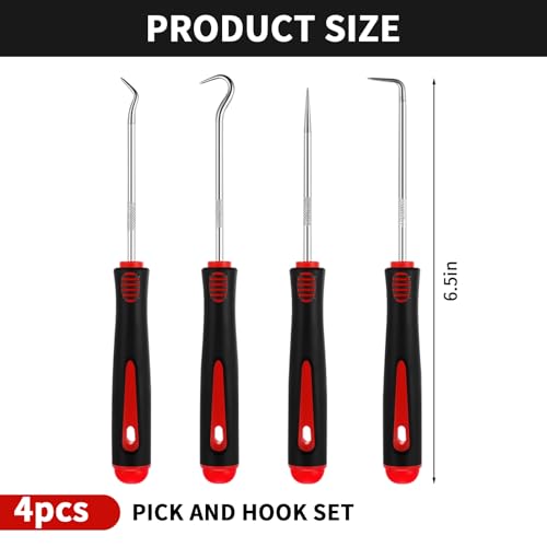 4 Pcs Pick and Hook Set Precision Automotive Mechanic Picks Tools Set for Car Oil Seal Hooks Puller Remover Tools(6.5 Inches),Gifts for Men