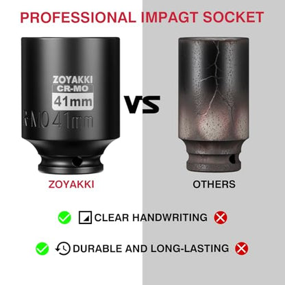 1/2" Drive 41mm Deep 6 Pt CR-MO Metric Impact Socket for Axle Nuts - size: 41mm, style: 1/2" Drive Deep