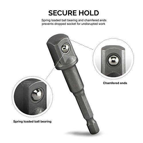 Impact Socket Adapter Set for Drill - 1/4 3/8 1/2" Impact Grade Driver Bit Set Extension Bit with Holder Ratchet Wrench Nut Hex Drive Adapter - color: 3*grey