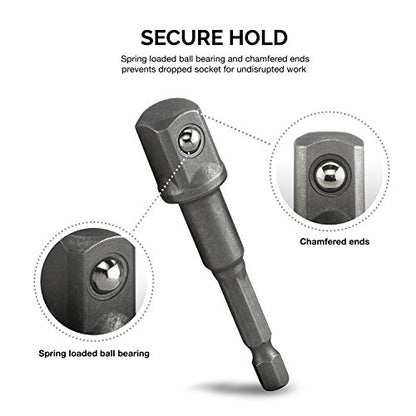 Impact Socket Adapter Set for Drill - 1/4 3/8 1/2" Impact Grade Driver Bit Set Extension Bit with Holder Ratchet Wrench Nut Hex Drive Adapter - color: 3*grey