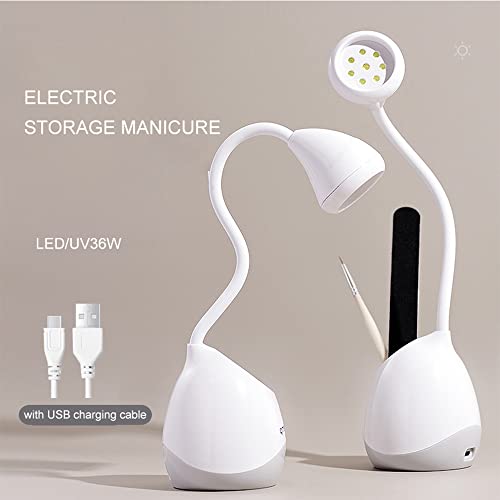 36W Rechargeable UV LED Nail Lamp, Gooseneck Light for Gel Nails Hands Free, Mini Portable Dryer With Brush Holder for Travel Home & Salon Manicure - color: Ya White