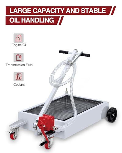 15 Gallon Oil Drain Tank,Low Profile Rolling Oil Drain Cart with 8ft Hose & Folding Handle, for Cars, Trucks,SUV,RVs - size: 15 GAL - Manual