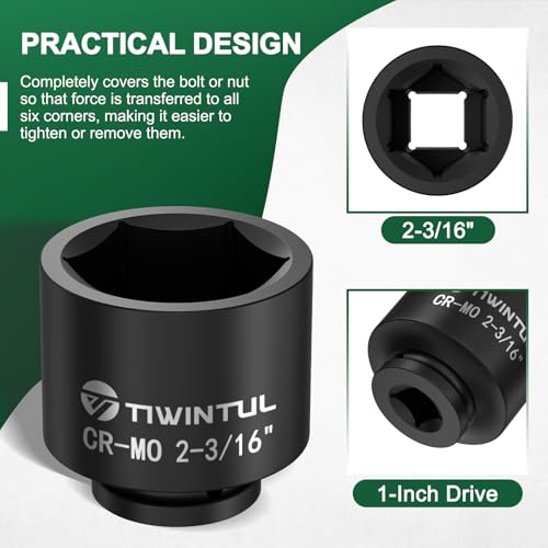 2-3/16'' Impact Socket 1" Drive, Deep 6 Point for Semi Truck | Large Impact Socket, CR-MO Weighted Big Socket, Heavy Duty 1 Inch Socket for Hydraulic Cylinder, Oil Rig & Rail Equipment - size: 2-3/16"(1 PCS)