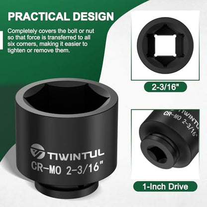 2-3/16'' Impact Socket 1" Drive, Deep 6 Point for Semi Truck | Large Impact Socket, CR-MO Weighted Big Socket, Heavy Duty 1 Inch Socket for Hydraulic Cylinder, Oil Rig & Rail Equipment - size: 2-3/16"(1 PCS)
