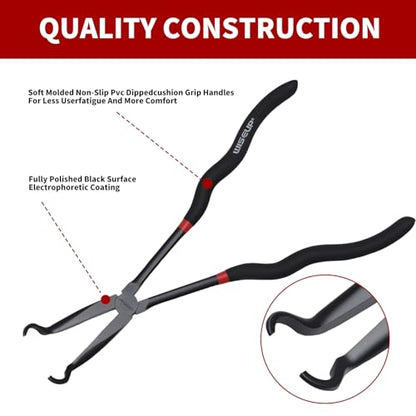 WISEUP 3-Piece 11" Long Reach Hose Grip Pliers Set, 5/16-Inch, 1/2-Inch, 3/4-Inch Dia O-shape nose plier for Easy Removal and Installation of Automotive Hoses and Fitting