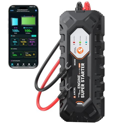ANCEL BS300 Super Starter, Permanently Connected Jump Starter with Super Capacitor & Battery Protection System, Health Monitoring, 1000A Start Assist for Most 12V Vehicles, -40°F~176°F - color: Jet Black