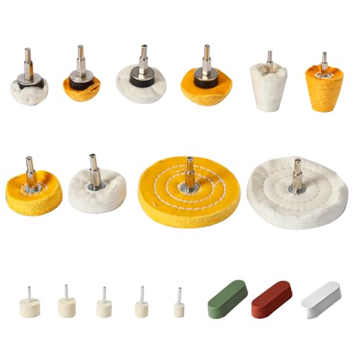 Polishing Wheel for Drill Kits, 10pcs Buffing Wheels, 5pcs Felt Wheels and 3pcs Compound, Different Size and Density Polisher Wheels for Metal, Jewelry, Car, Aluminum, DIY Buffing & Finishing - size: 18PCS